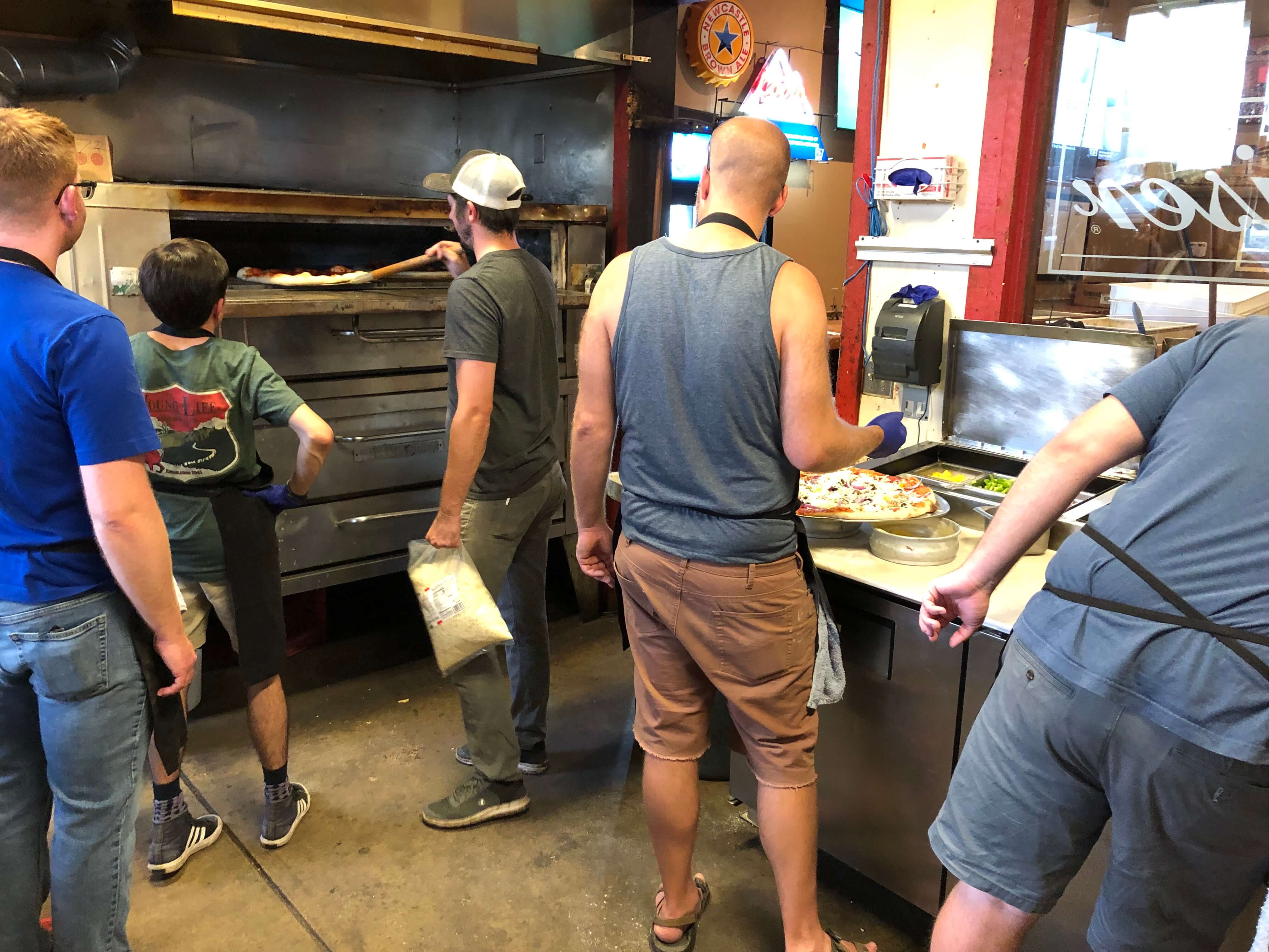 Pizza into the oven