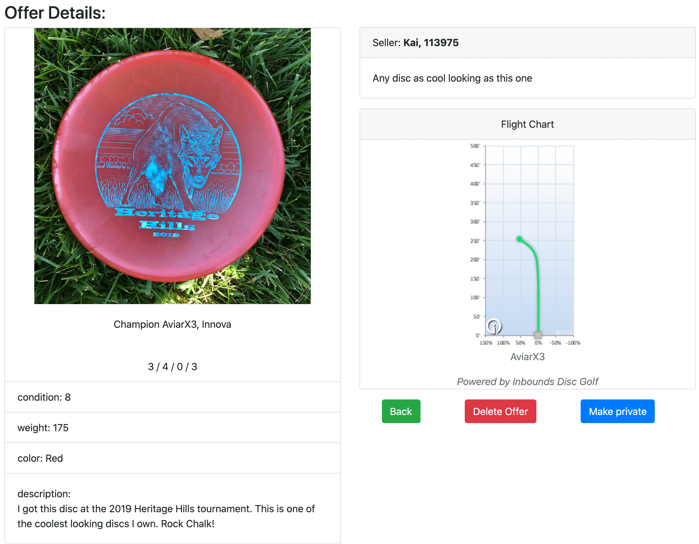 Disc trade offer page