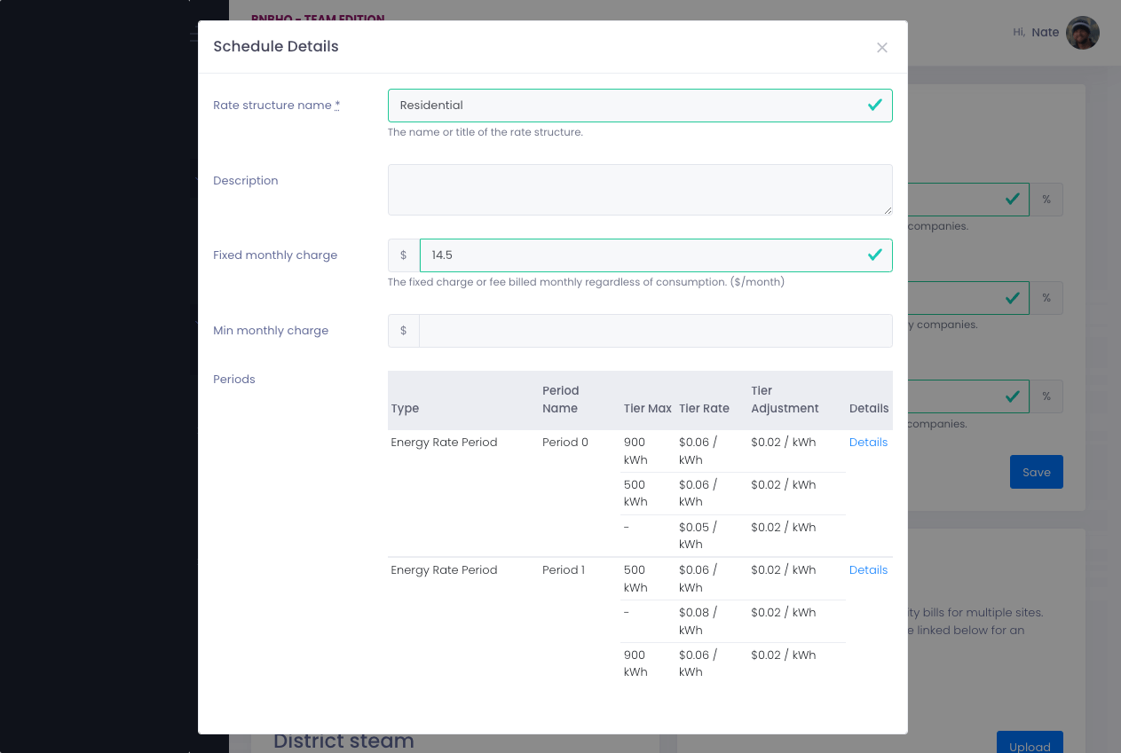 Utility Rate Schedule