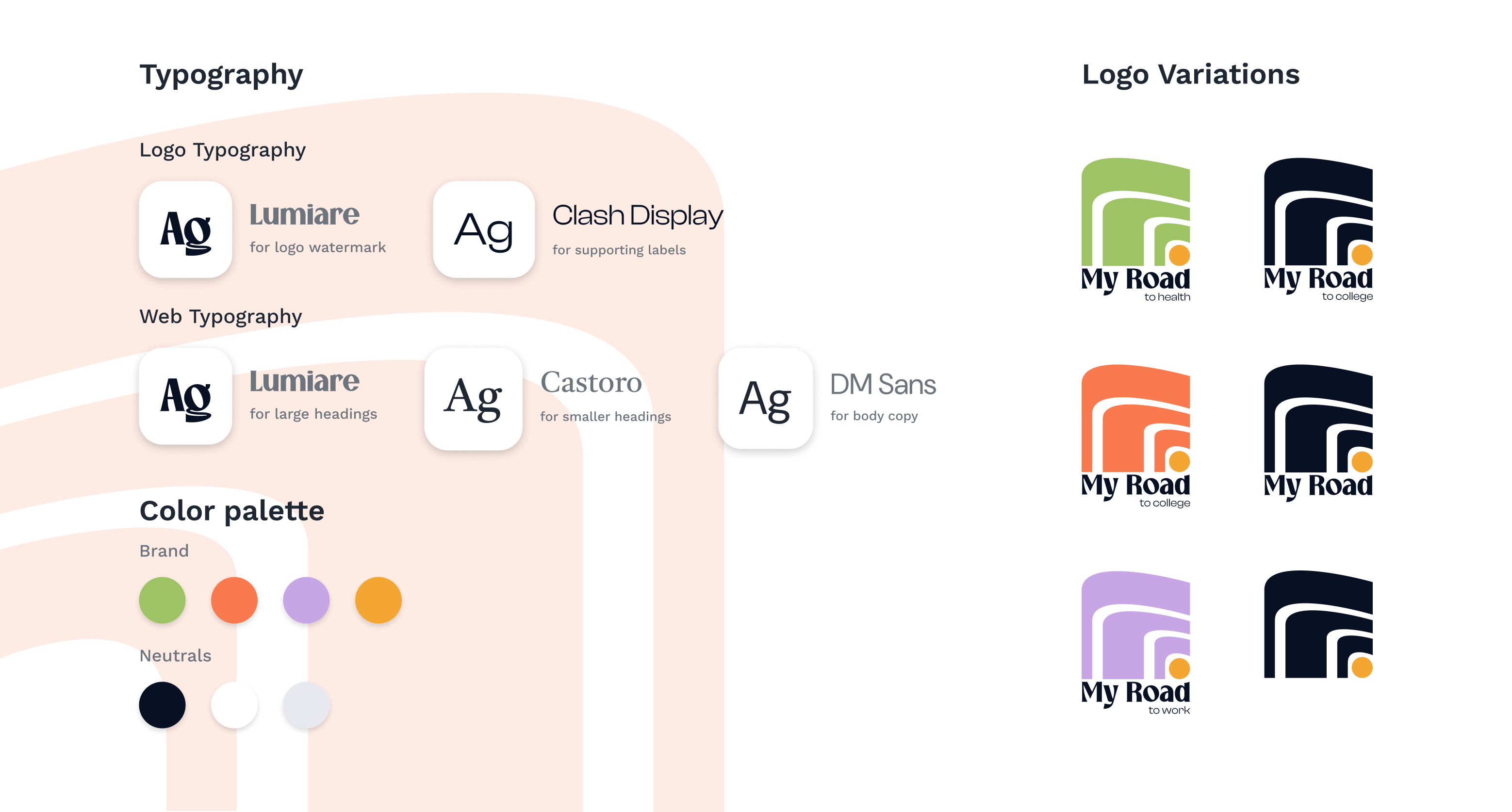 My ROAD typography, color palette, and logo variations